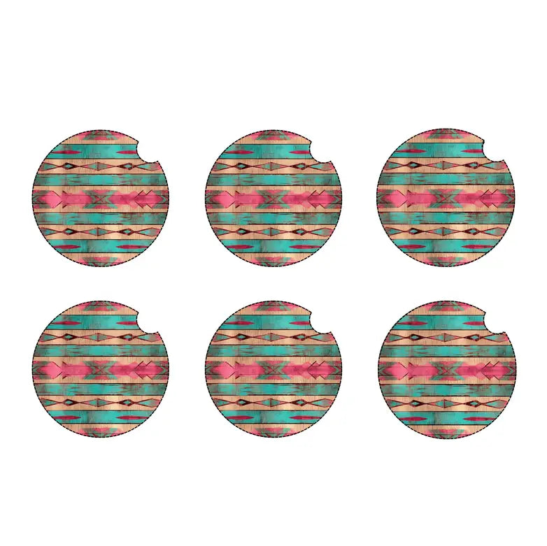 Pink and blue western car coaster set
