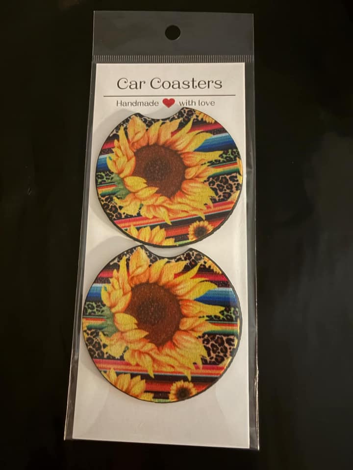 serape sunflower car coaster set