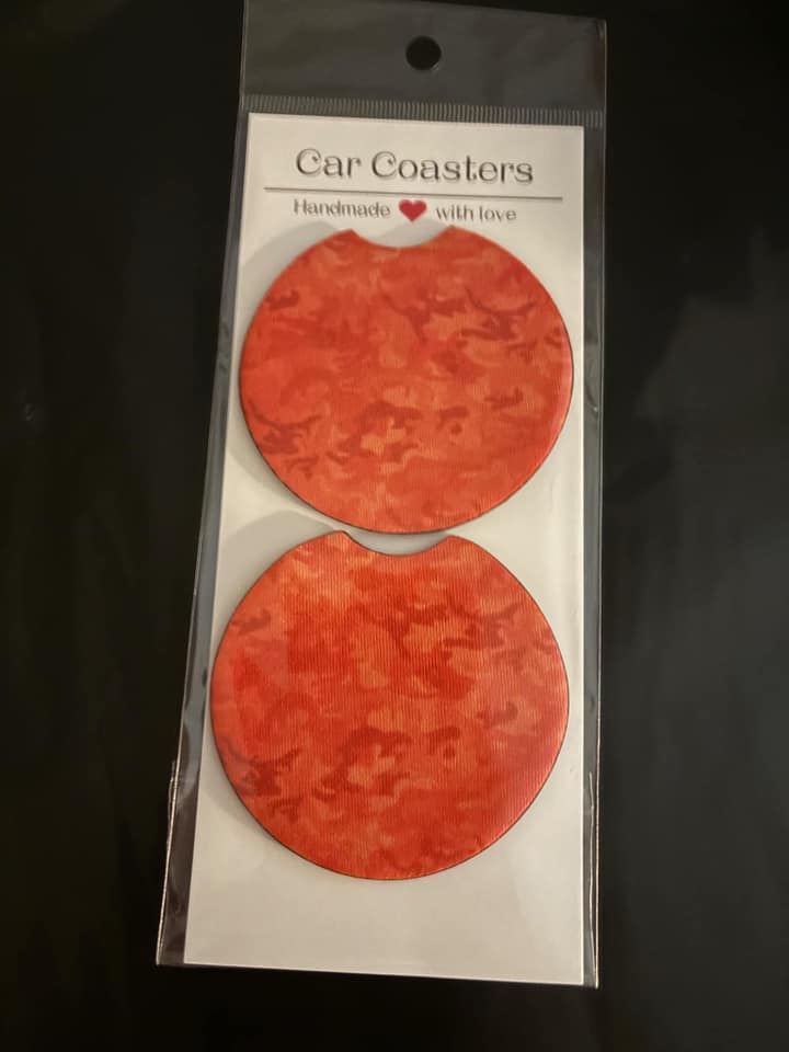 Orange camo car coaster set