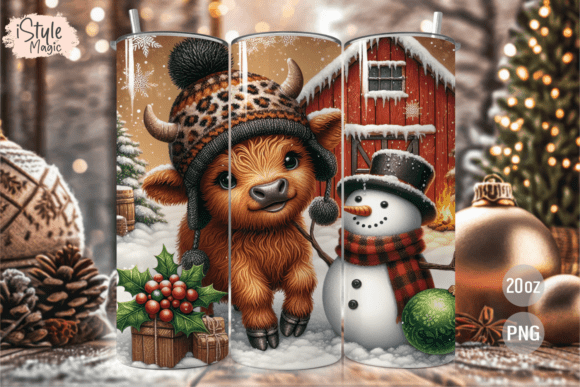 Highland cow with snowman tumbler
