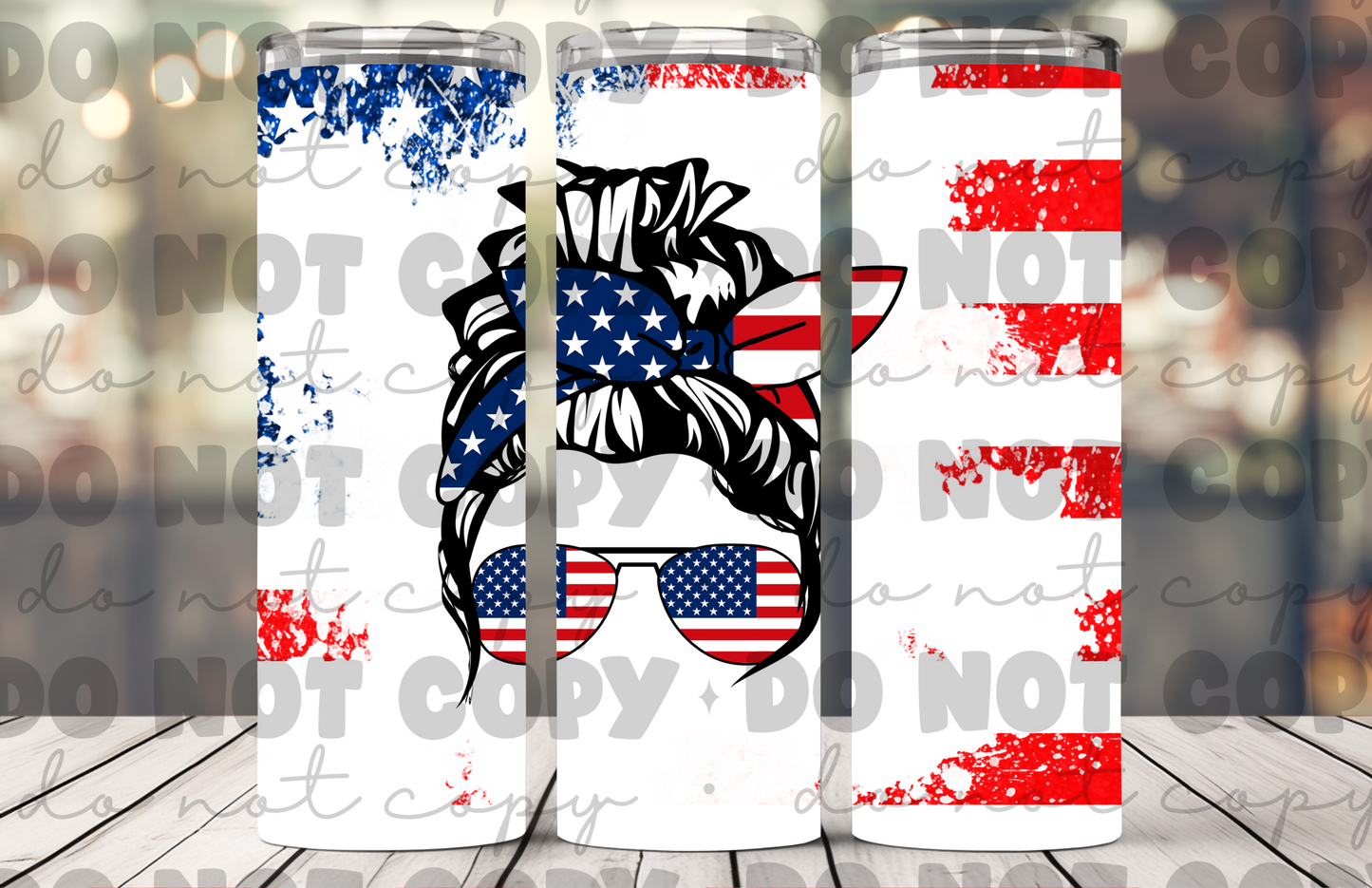 American flag messy bun tumbler