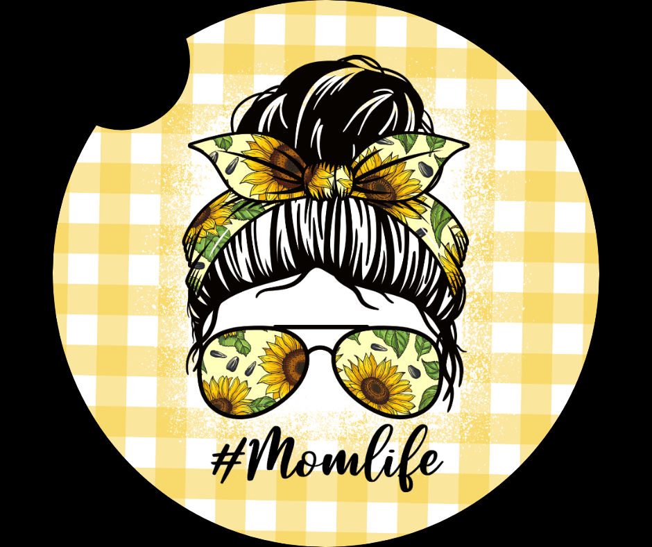 Mom life yellow plaid car coasters