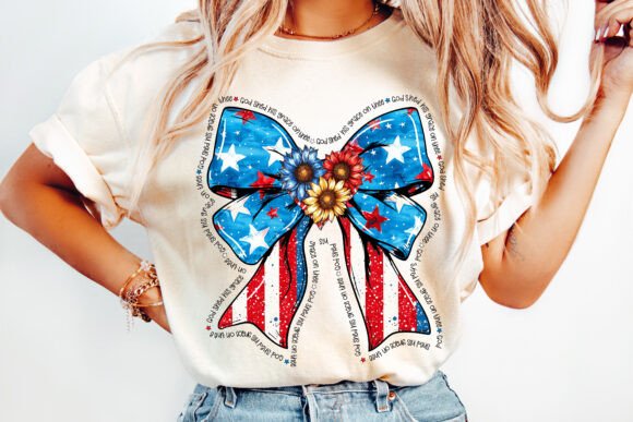 American flag bow sunflower sublimation print
