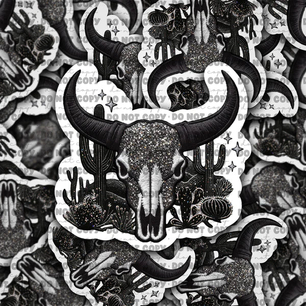 Black western skull sticker