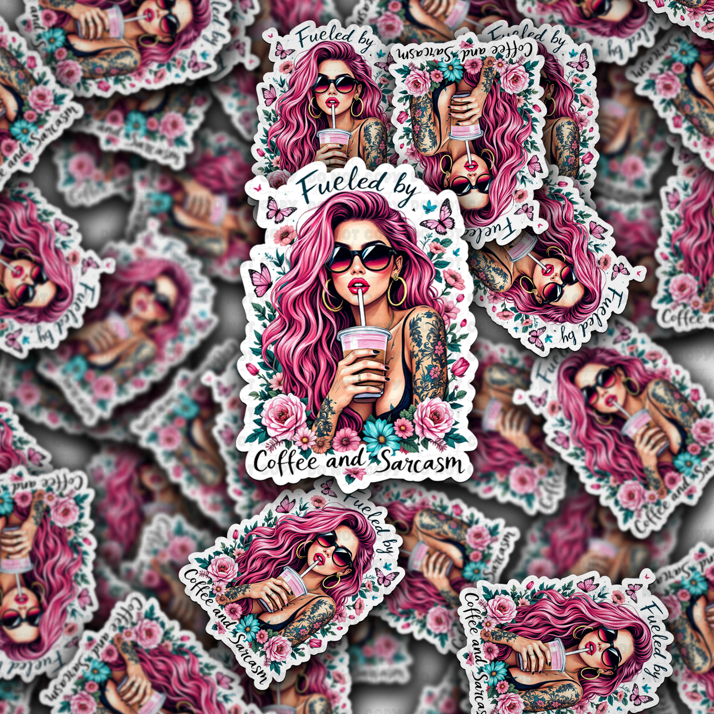 Fueled by coffee and sarcasm sticker
