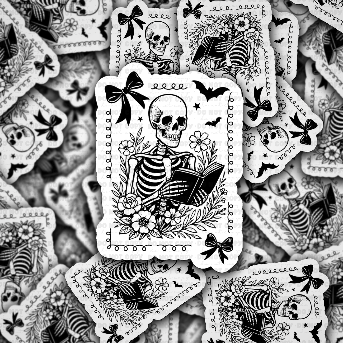Skeleton reading sticker