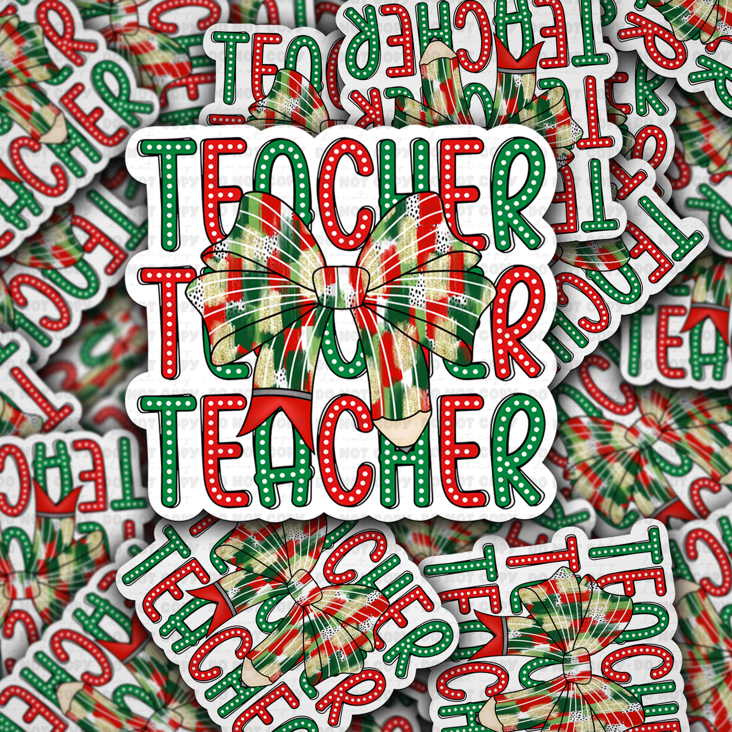 Teacher Christmas pencil bow sticker