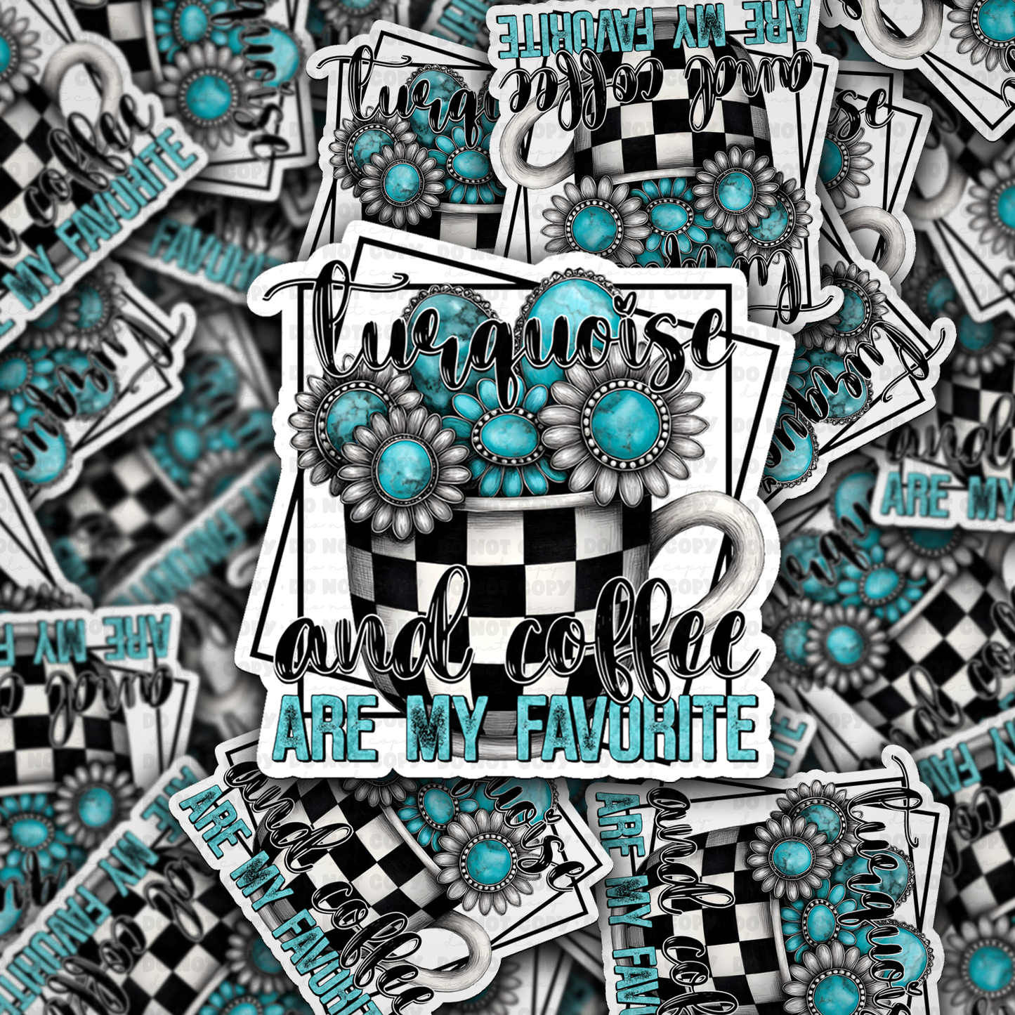 Turquoise and coffee sticker