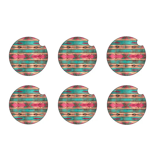 Pink and blue western car coaster set