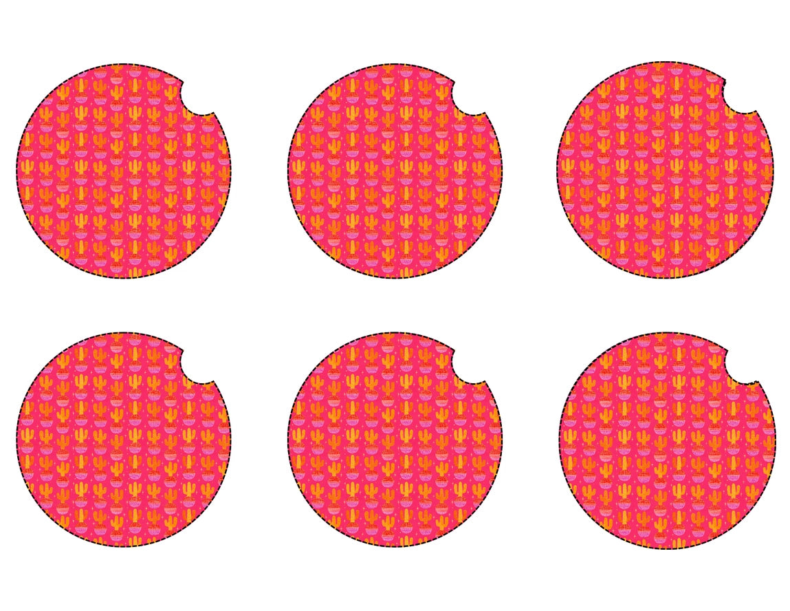 Pink western cactus car coaster set