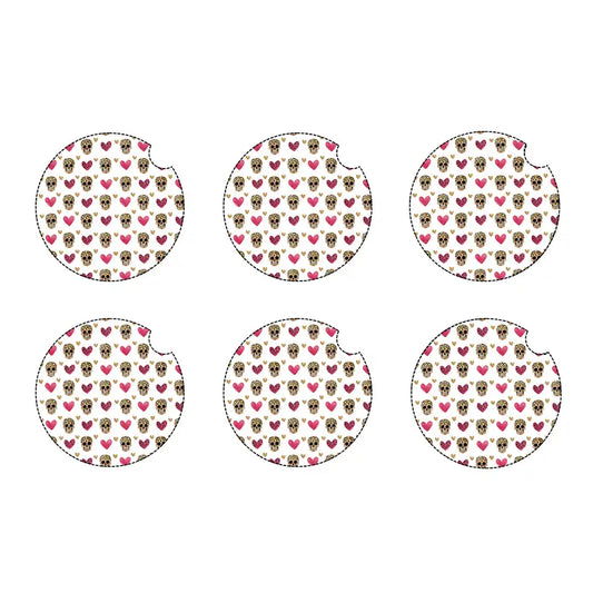 Skulls and hearts car coaster set