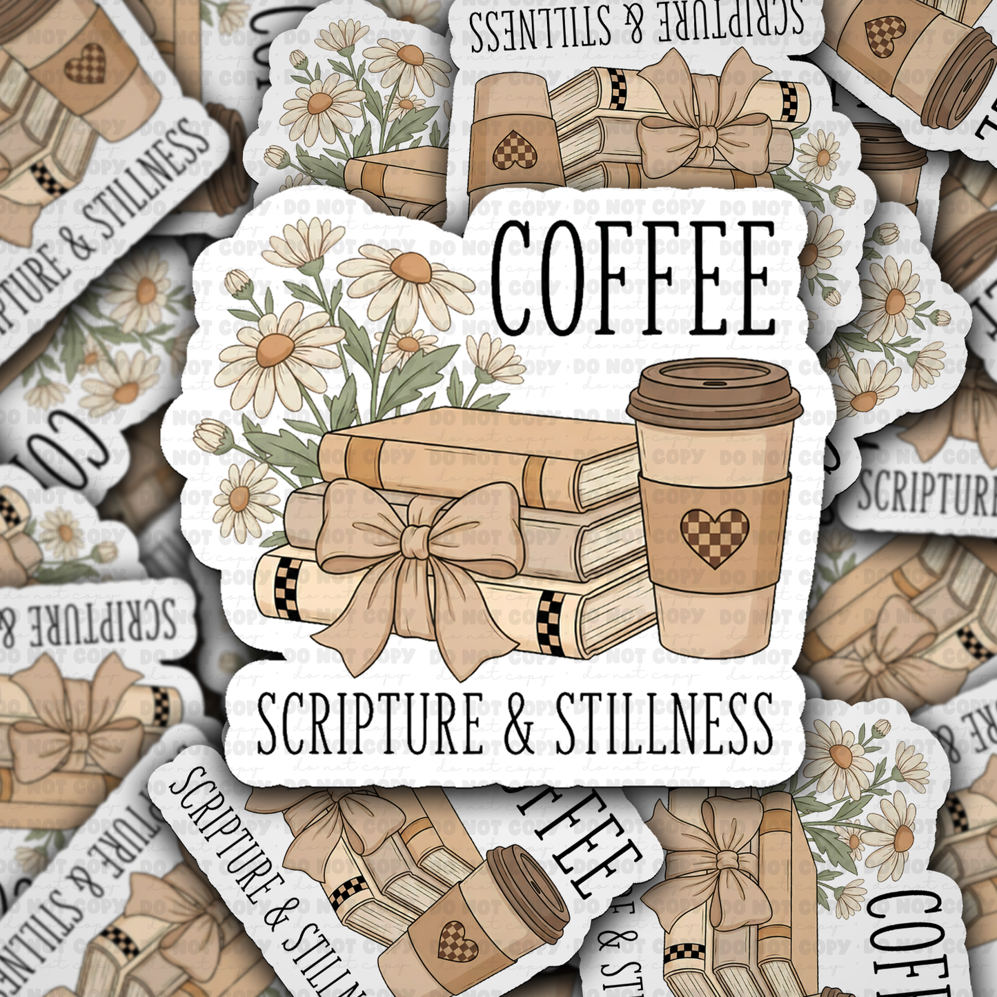 Coffee scripture and stillness sticker