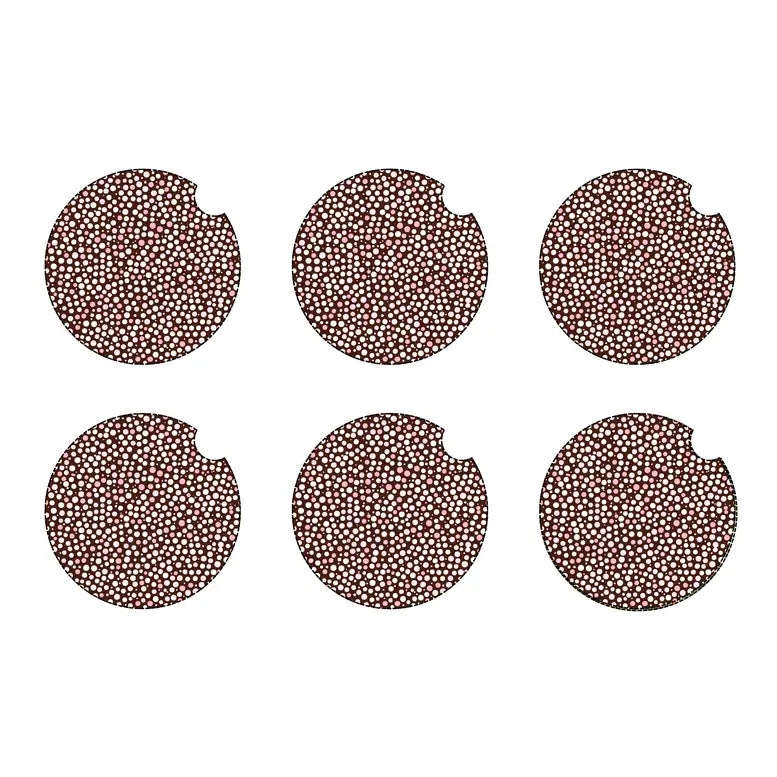 Brown and pink dots car coaster set
