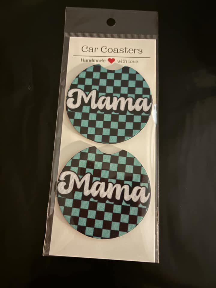 Mama checkered car coaster set