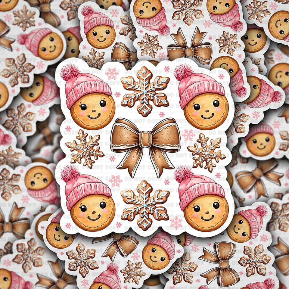 Pink hat gingerbread head sticker
