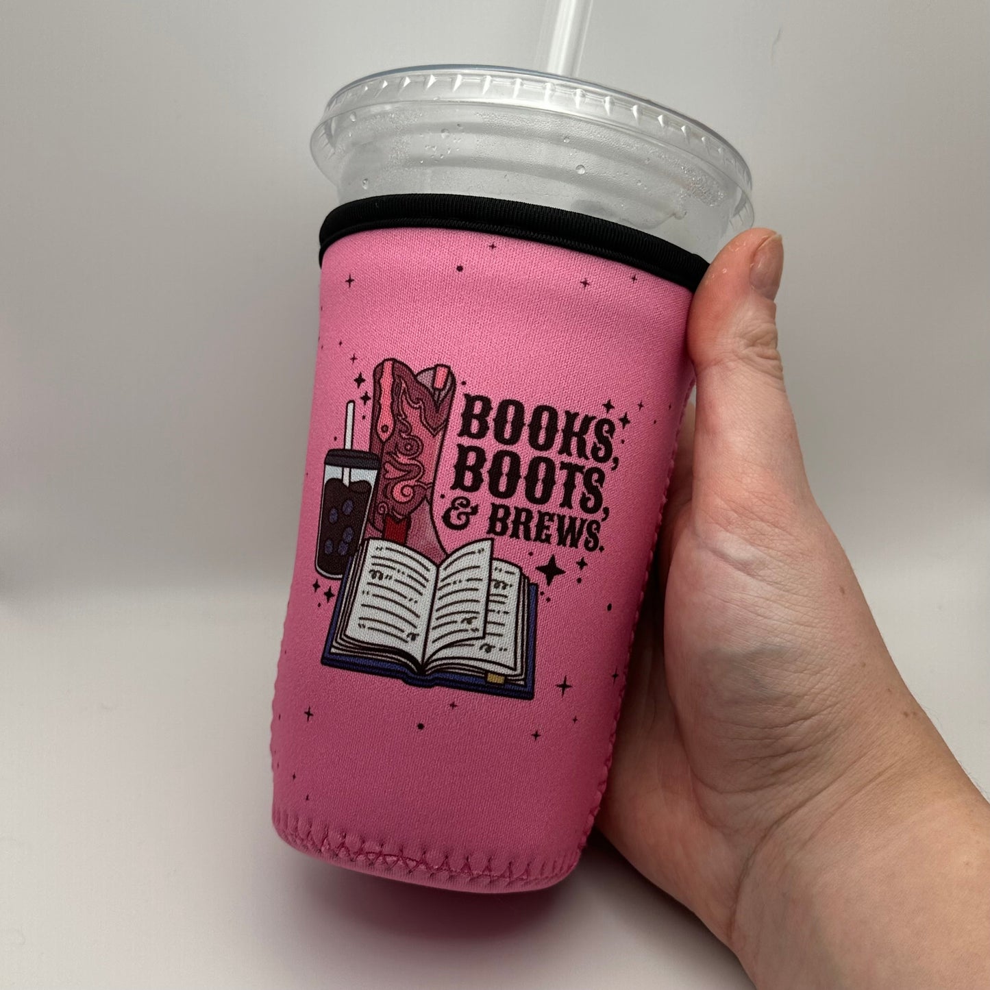 Books Boots and Brews Iced Coffee Cover | Iced Coffee Koozie