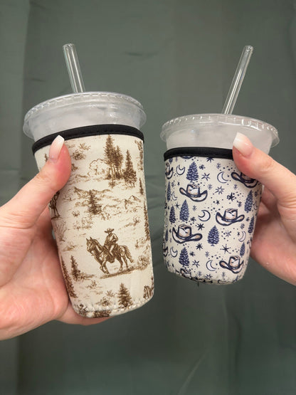 Cowboy Hat & Stars Coffee Sleeve | Reusable Neoprene Iced Coffee Cup Cover (16–24oz)