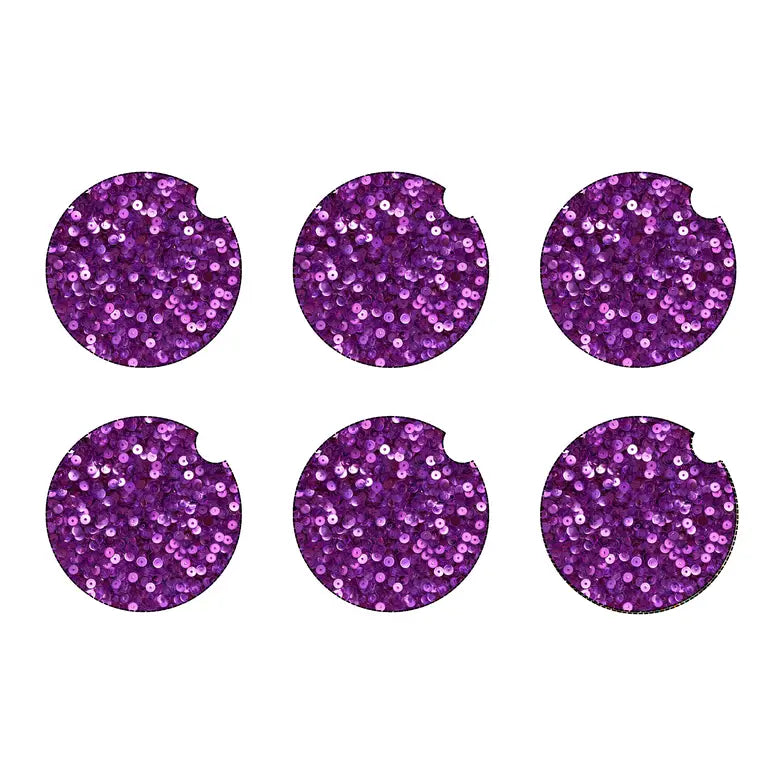 Purple glitter car coaster set
