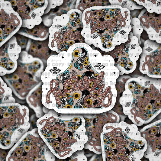 Howdy cow print sticker