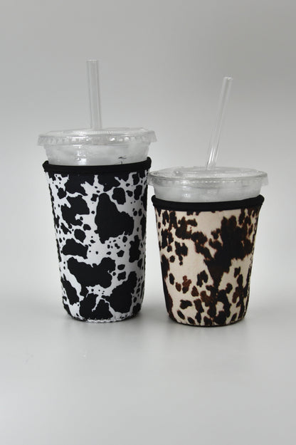 Black Cow Print Coffee Sleeve | Reusable Neoprene Iced Coffee Cup Cover (16–24oz)