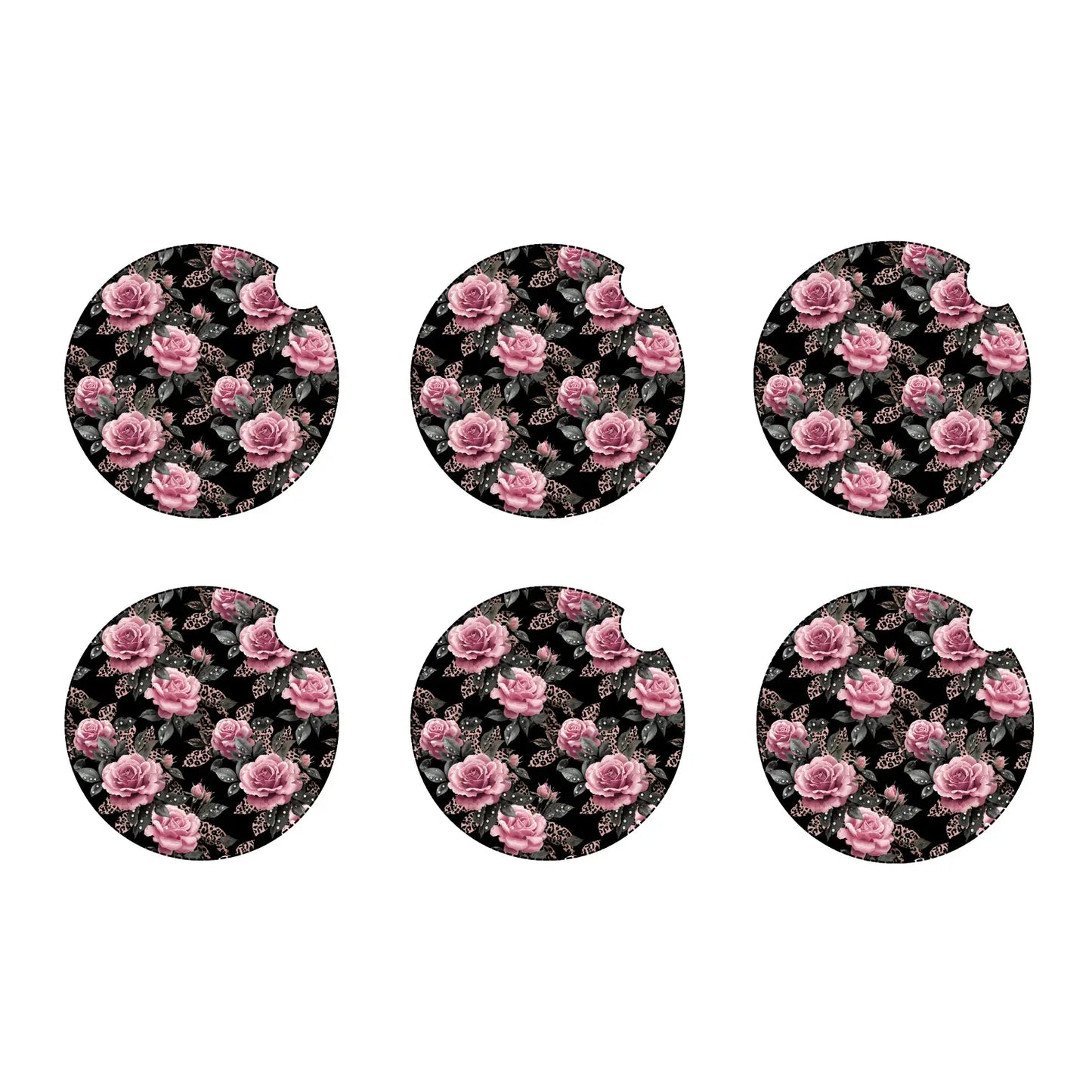 Pink rose car coaster set