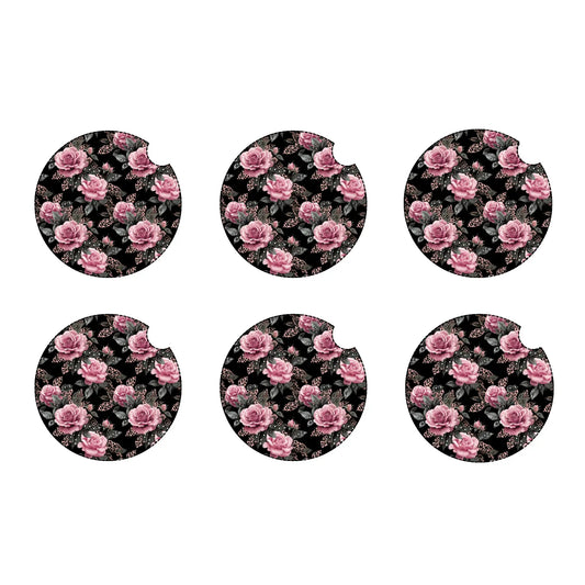 Pink rose car coaster set