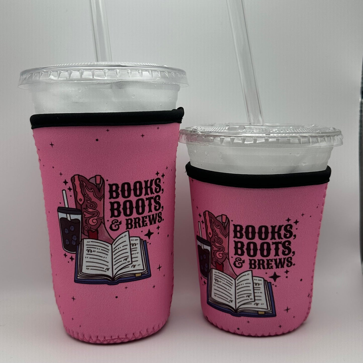 Books Boots and Brews Iced Coffee Cover | Iced Coffee Koozie