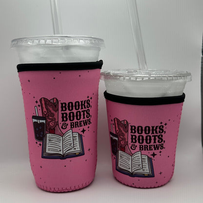 Books Boots and Brews Iced Coffee Cover | Iced Coffee Koozie