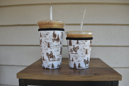 Western Golden Cowboy Coffee Sleeve | Reusable Neoprene Iced Coffee Cup Cover (16–24oz)