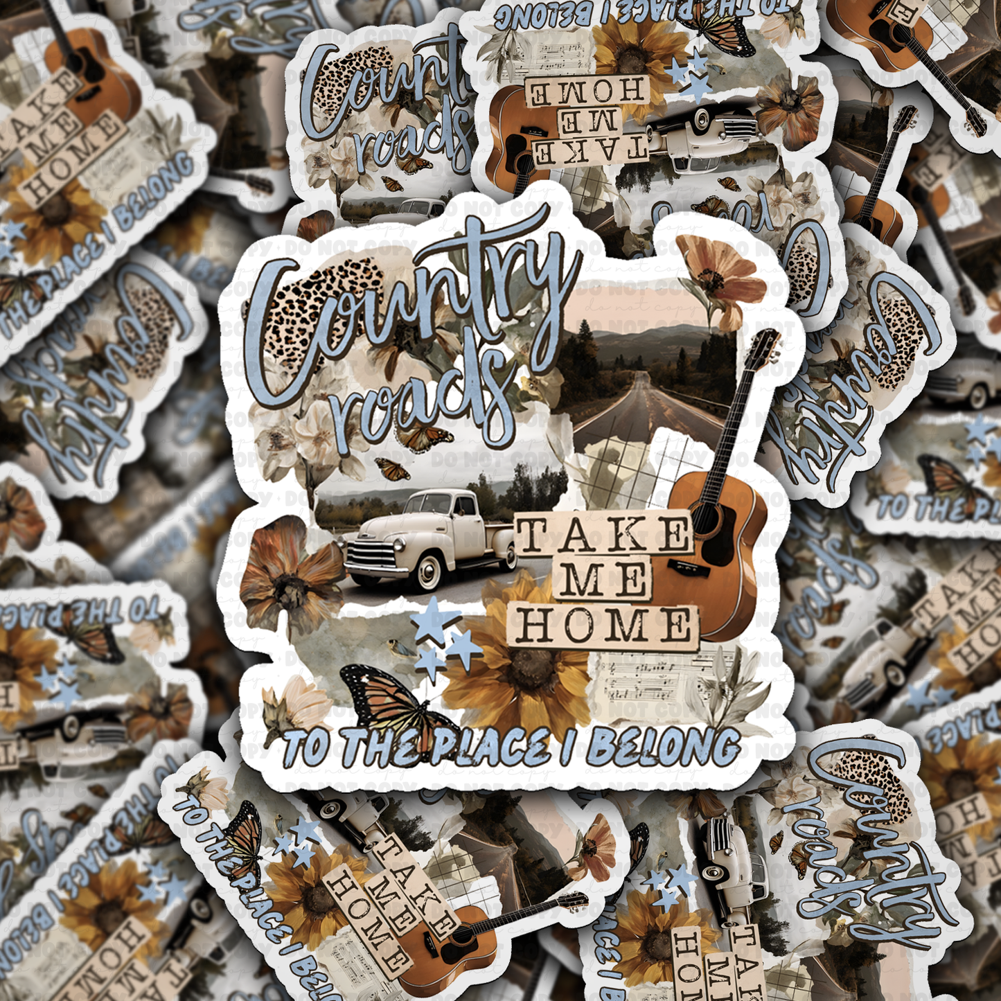 Country roads take me home sticker
