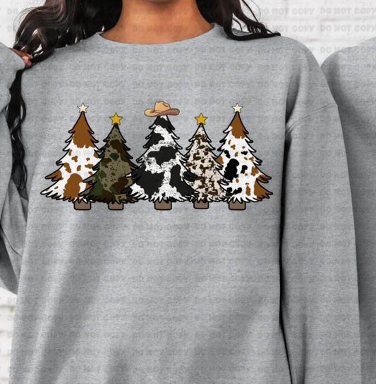 Christmas cow print Christmas tree sweat shirt