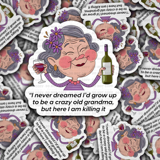 I never dreamed id grow up to be a crazy old grandma sticker