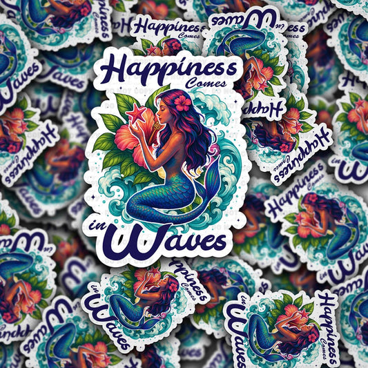 Happiness comes in waves sticker