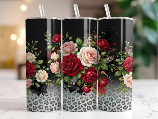 Roses leopard flower tumbler cup