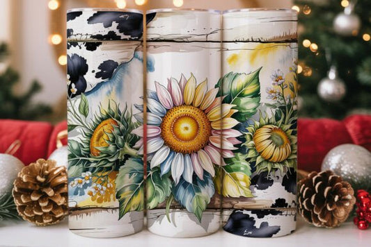 rustic sunflower cow print tumbler