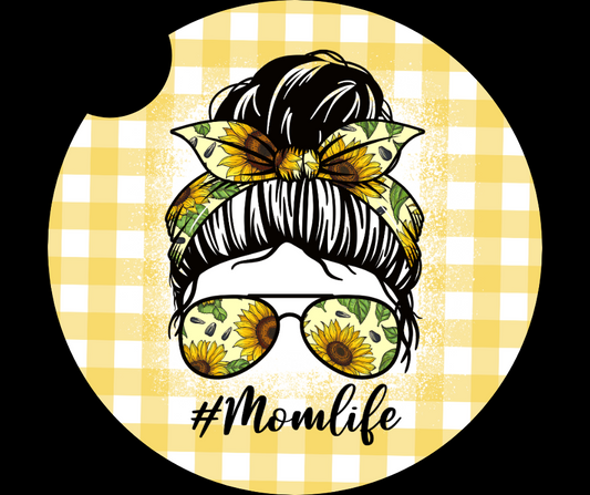 Mom life yellow plaid car coasters
