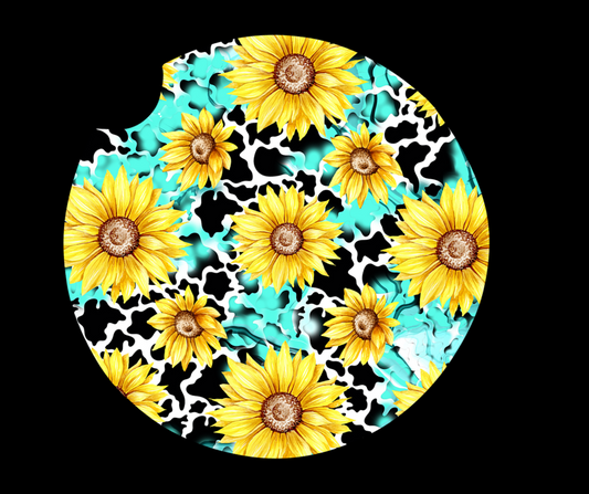 Flower and cow print  car coasters
