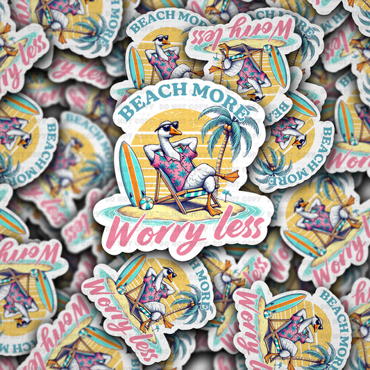 Beach more worry less sticker
