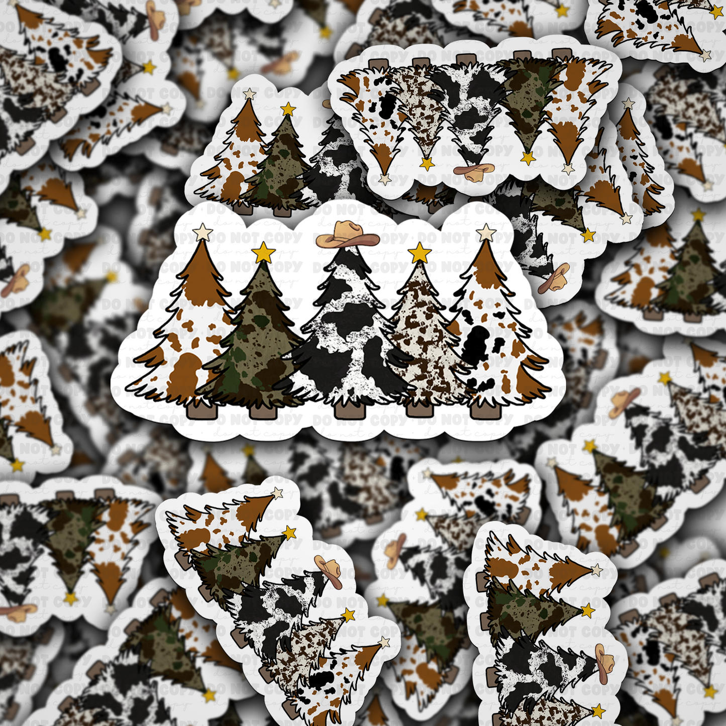 Cow print Christmas trees sticker