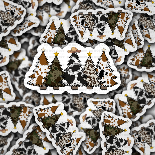 Cow print Christmas trees sticker