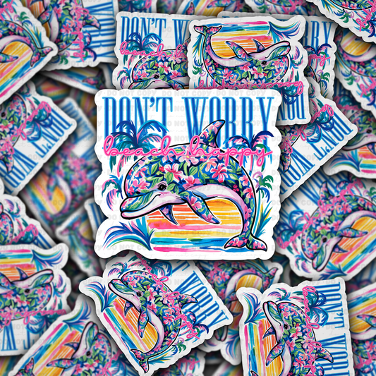 Don't worry beach happy sticker