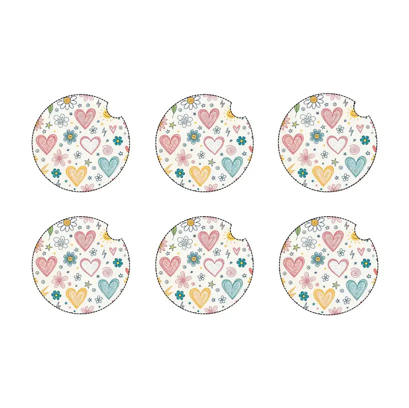 Hearts and flowers car coaster set
