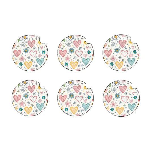 Hearts and flowers car coaster set