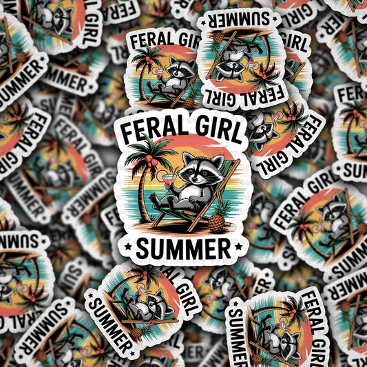 Feral girl summer sticker