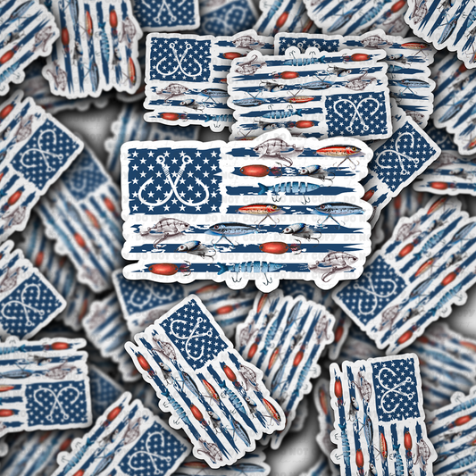 Fishing lure flag sticker
