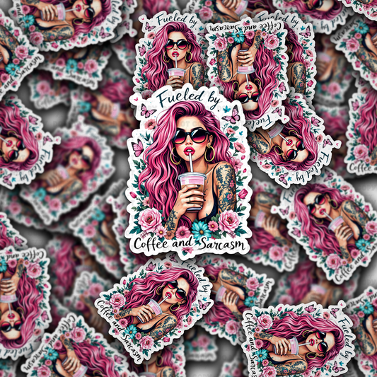 Fueled by coffee and sarcasm sticker