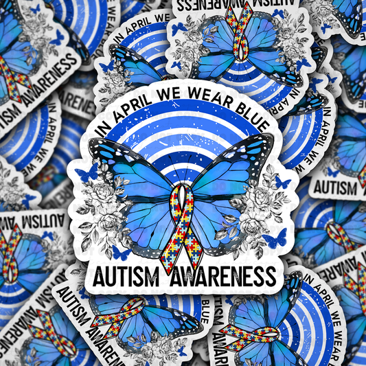In april we wear blue butterfly sticker