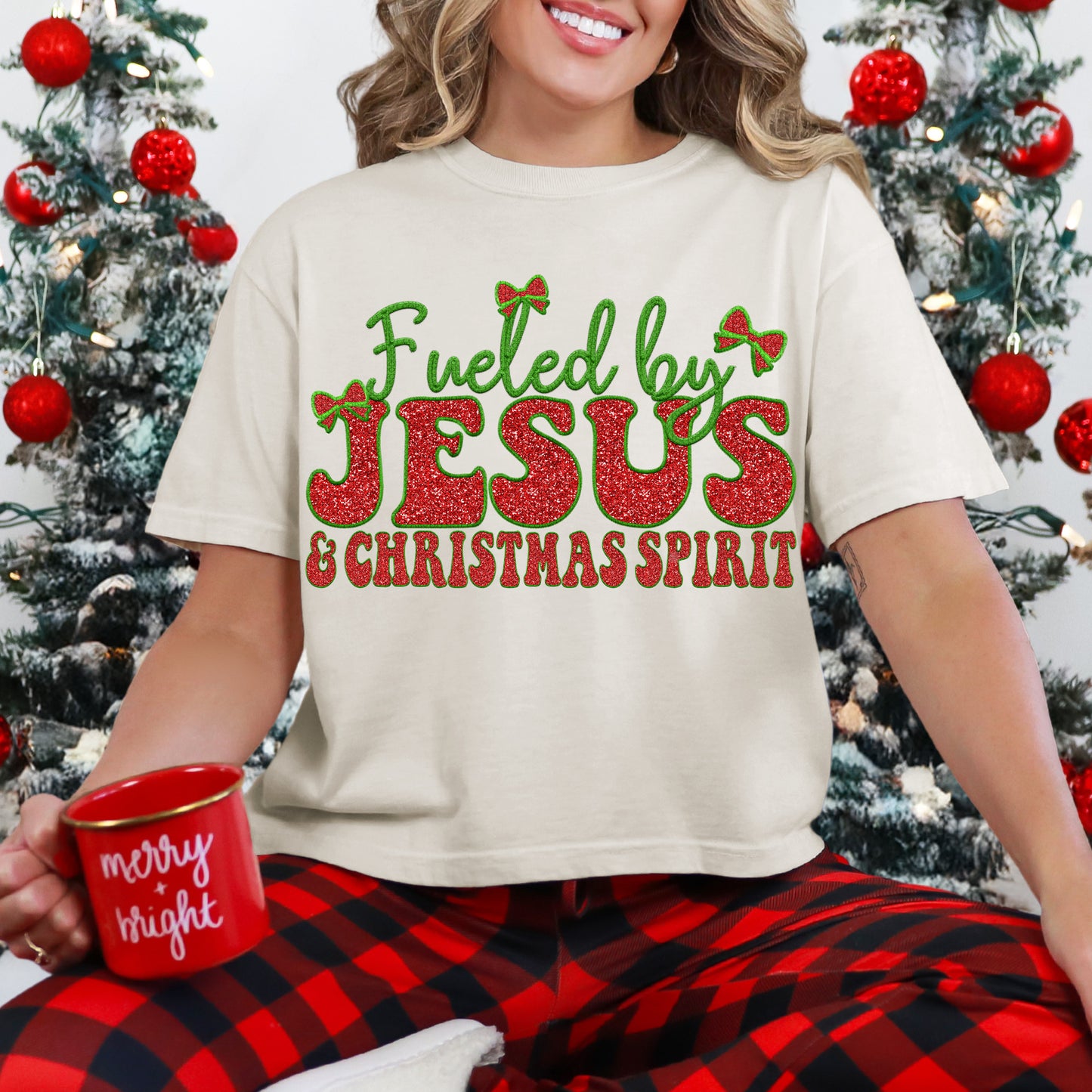 Fueled by Jesus and Christmas spirit dtf print