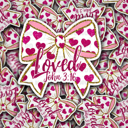 Loved John 3:16 bow sticker