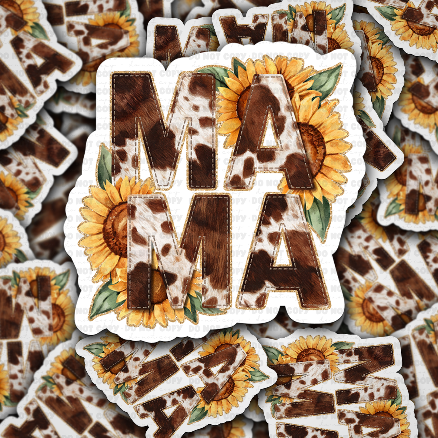 Mama cow print with sunflowers sticker